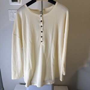 Molerani Women's Long Sleeve Thermal Henley Top Cream Size XXXL NEW